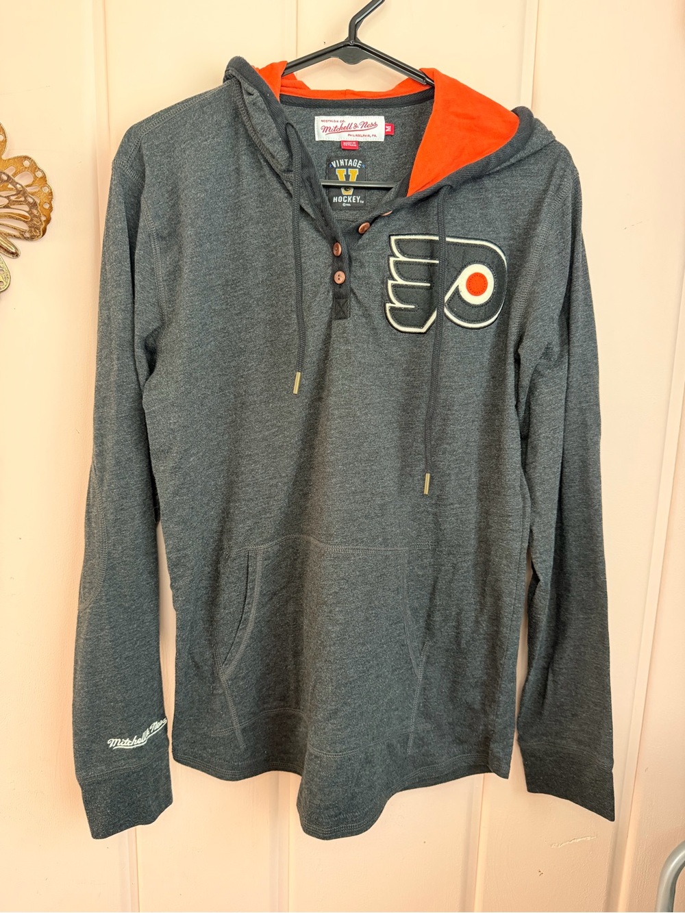 Mitchell & Ness Philadelphia Flyers Heather Gray Hooded Long-Sleeve Shirt szM
